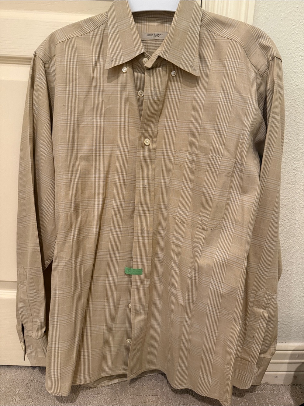 Burberry Beige Plaid Long-Sleeve Dress Shirt